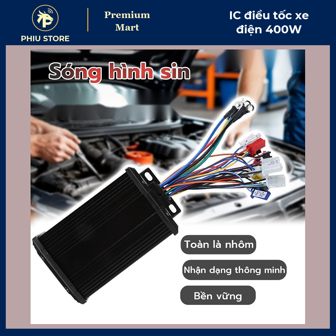IC Điều Tốc Xe Điện 400W 36V 48V - Bộ Điều Khiển Động Cơ Không Chổi Than Vỏ Nhôm Sóng Sin - PHIU STORE
