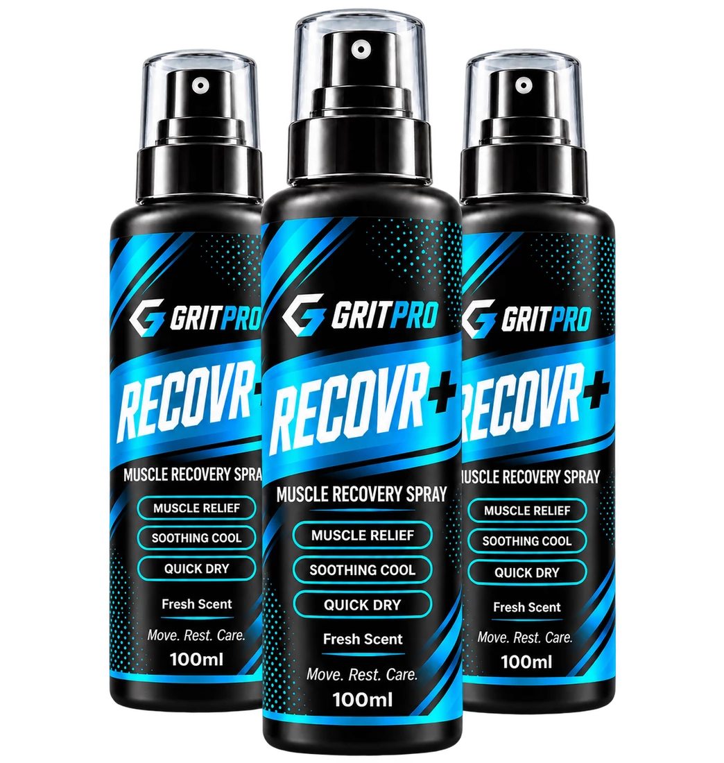 Complete Recovery Bundle: 3 bottles of GritPro RECOVR+ Magnesium Muscle Recovery Spray, 100ml