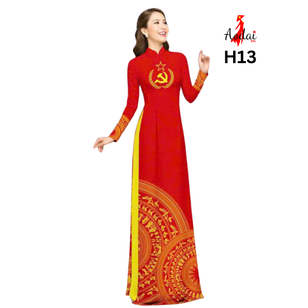 Bộ Áo dài Sao vàng búa liềm H13 cổ cao 3cm tay dài