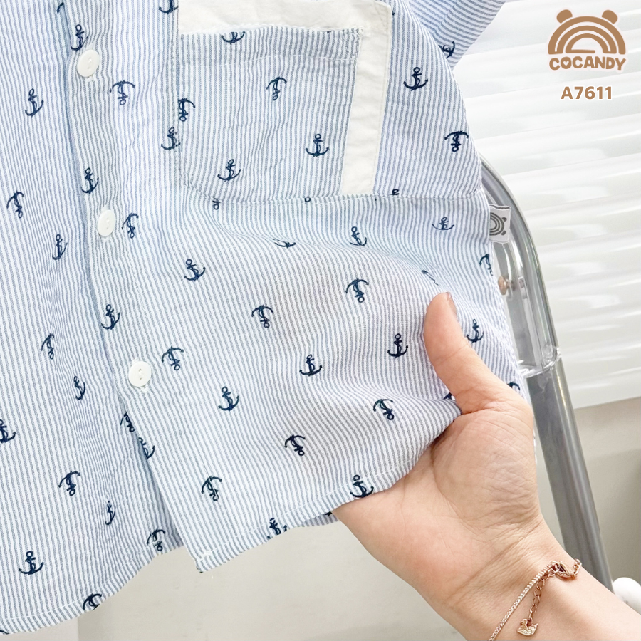 Áo cộc sơ mi X.DƯƠNG hoạ tiết mỏ neo phối túi_thumbnail_5