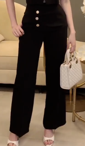 Quần Ống Rộng Phối Cúc Đồng