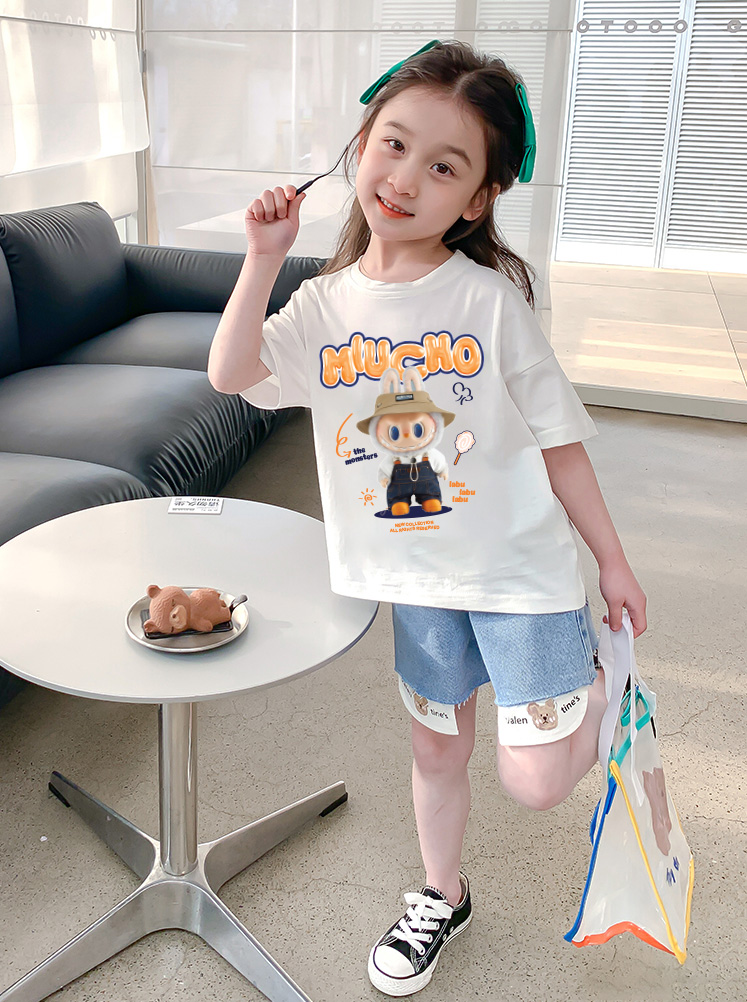 Áo thun bé gái labubu dễ thương nhiều màu sắc AED1463 Miucho Kid vải cotton thoáng mát cổ tròn in graphic_thumbnail_3