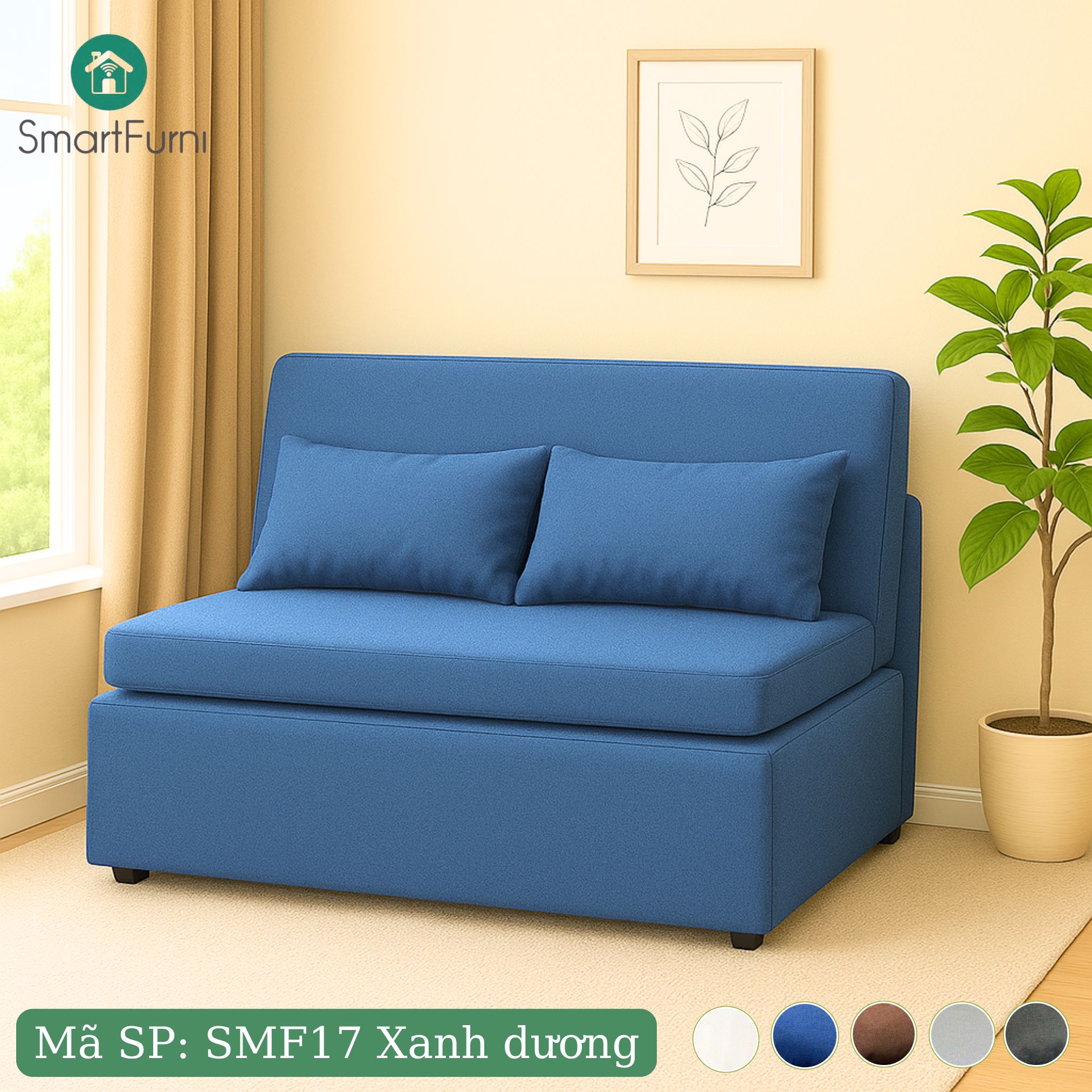 Sofa giường gấp gọn vải lanh canvas SmartFurni - SMF17 - Be sáng_thumbnail_3