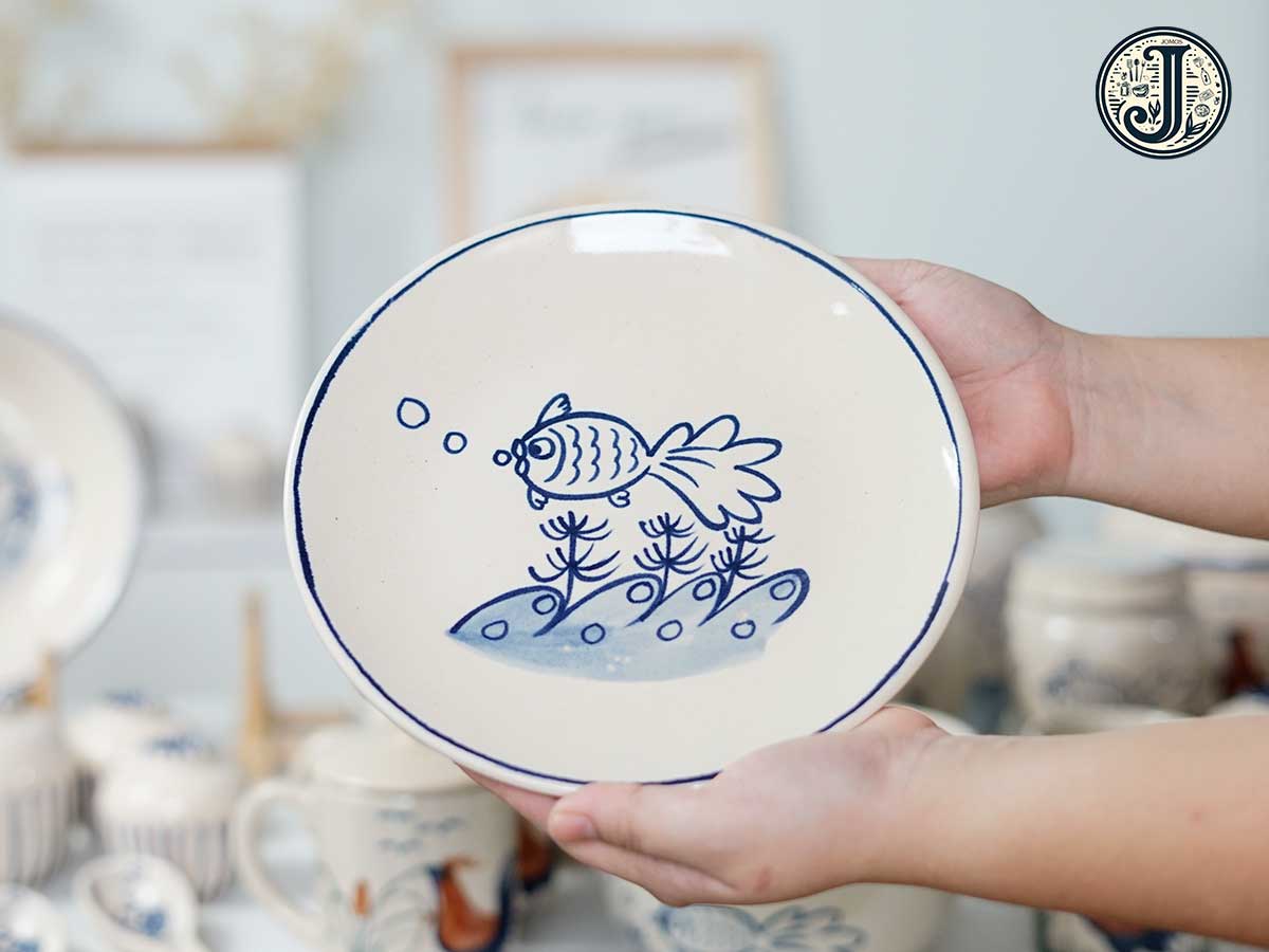 Dĩa cạn 20cm gốm Lái Thiêu cao cấp cá ba đuôi J000328