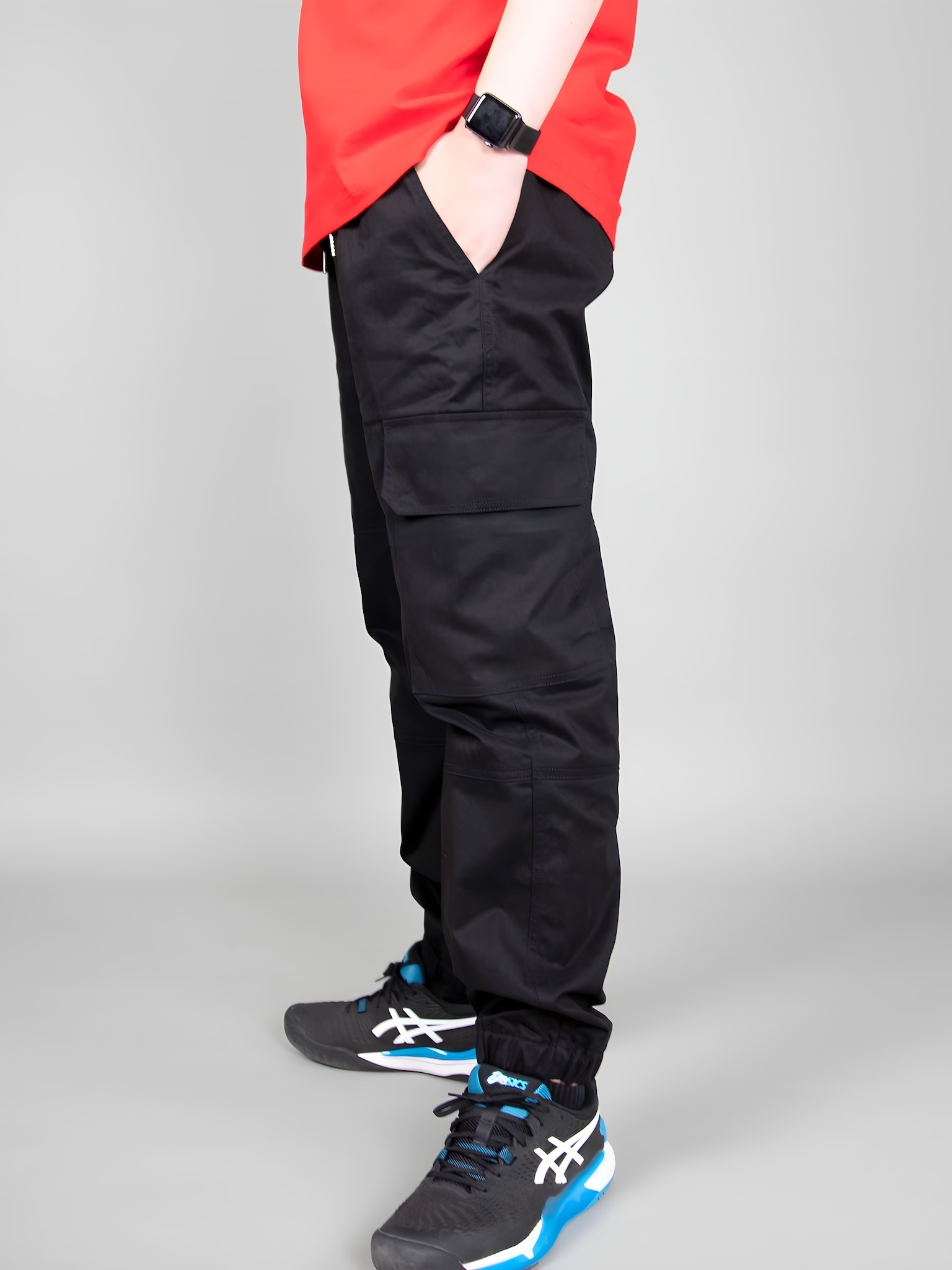 Quần kaki đen chun gấu túi hộp sườn