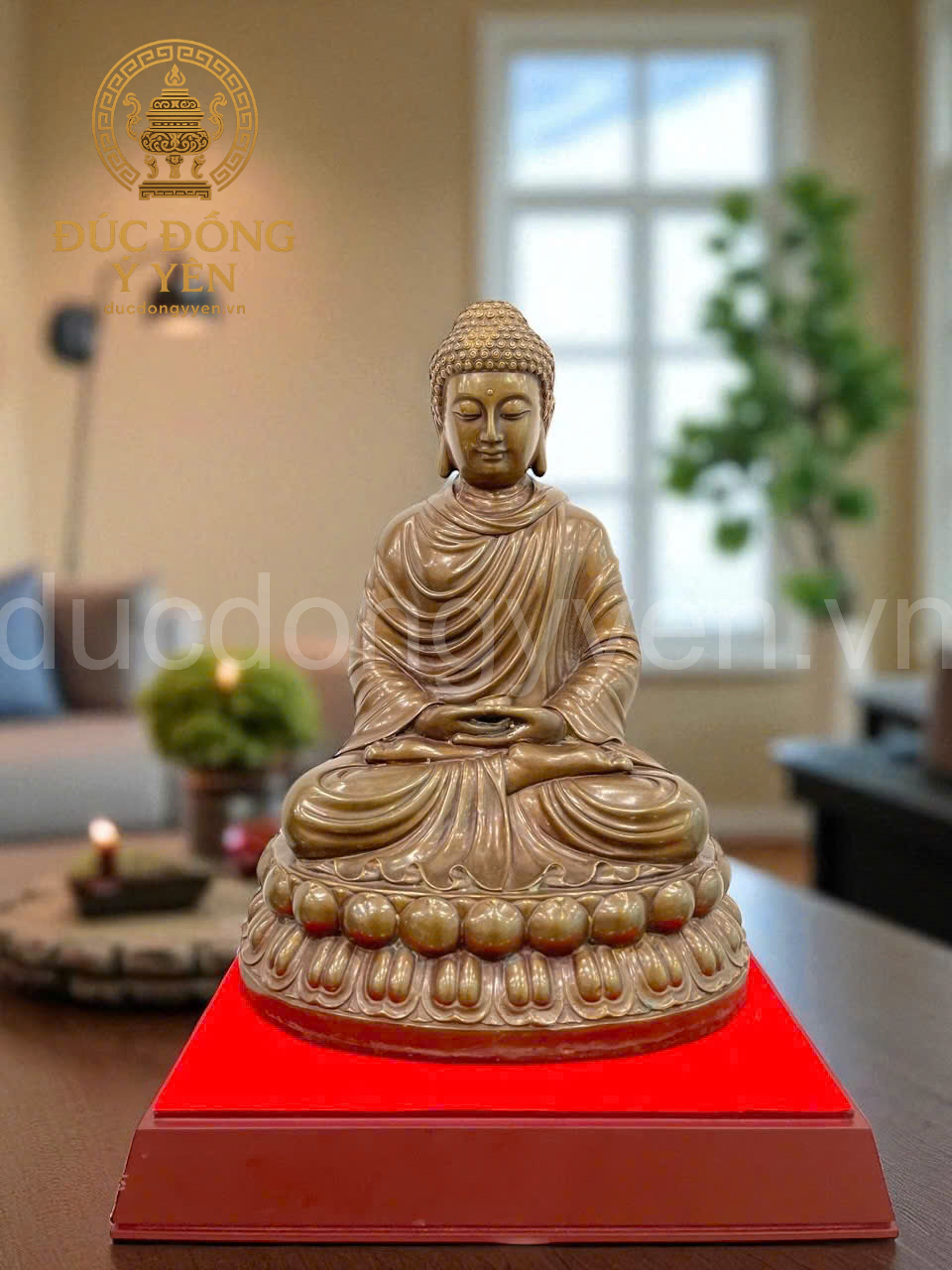 Tượng phật thích ca bằng đồng làm màu giả cổ 