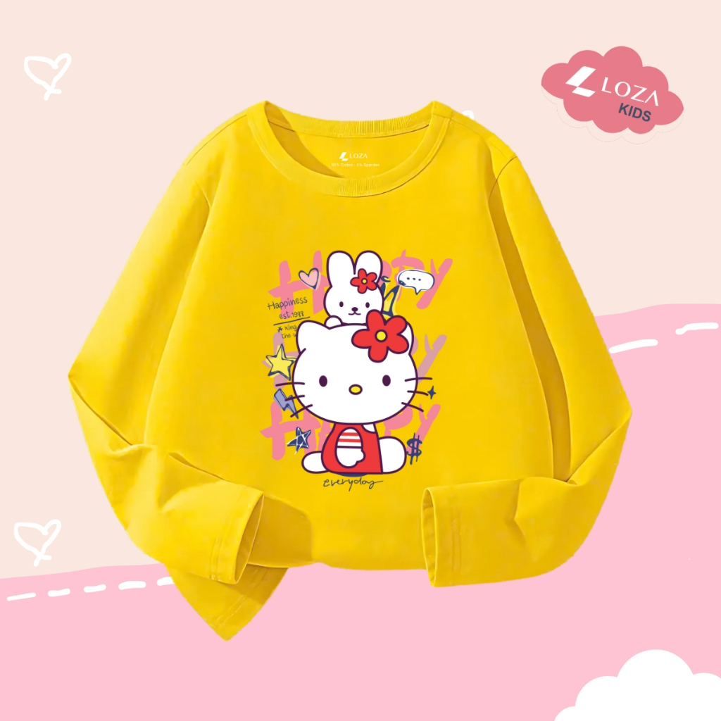 Áo thun dài tay bé gái in hình Hello Kitty dễ thương cho bé từ 15-40kg - Áo thu đông trẻ em Loza Kids - KT003_thumbnail_0