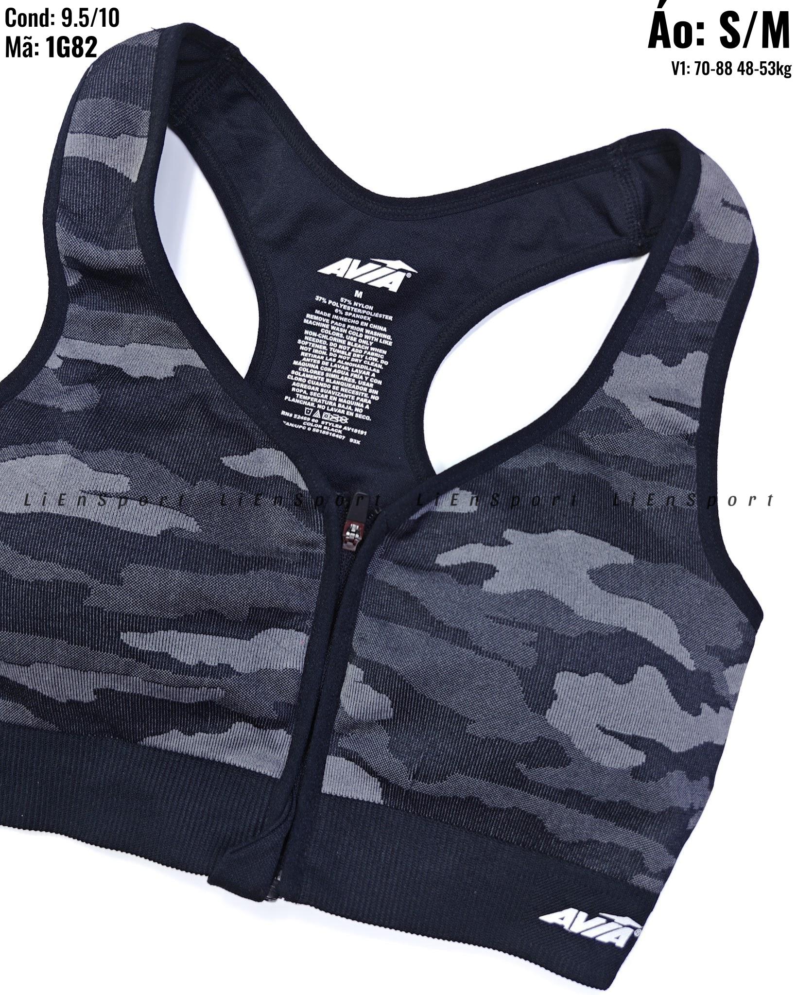 Avia Áo bra thể thao Nữ Size S Xám đen rằn ri Auth 2nd Dây vai bản to Khóa zip trước Vải dệt kim co giãn Thấm hút mồ hôi Nâng đỡ tốt Phù hợp gym yoga chạy bộ Mã:1G82_thumbnail_3