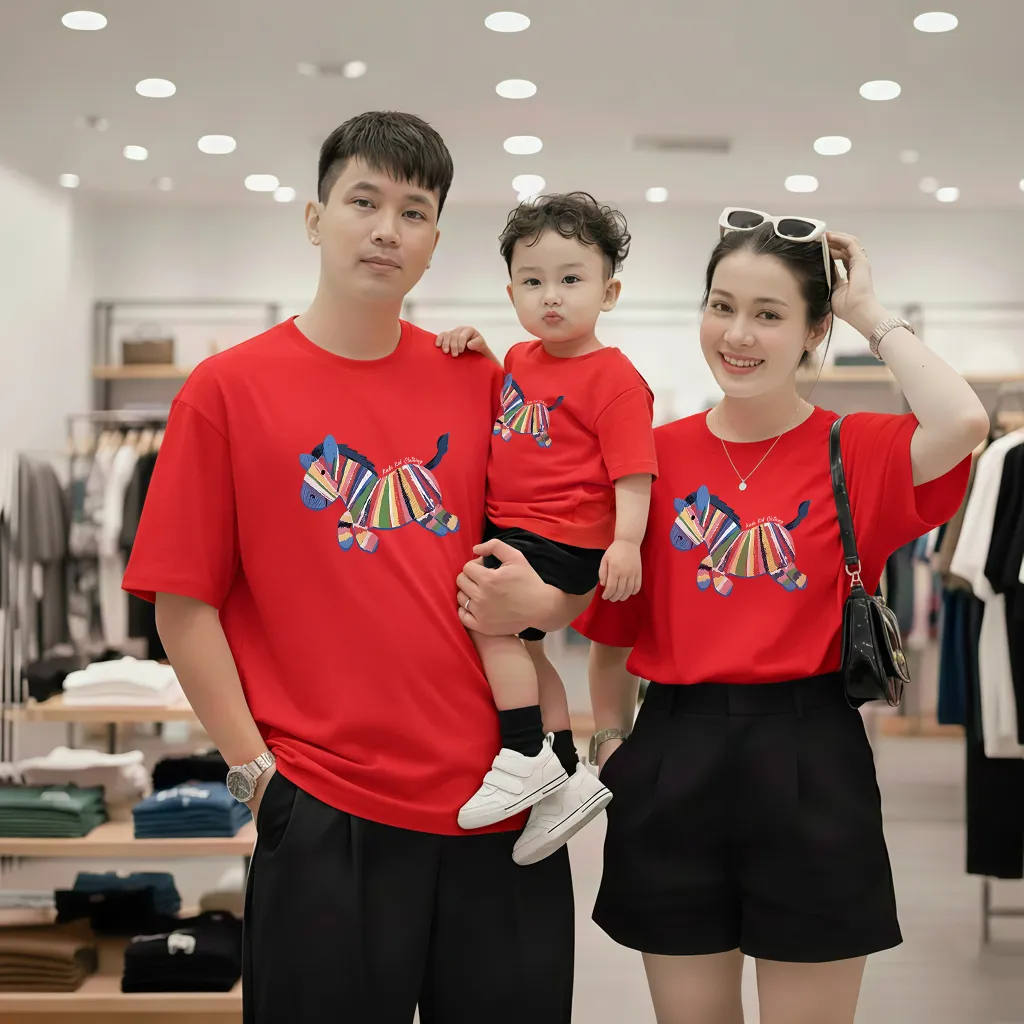 Áo thun gia đình Tết Bính Ngọ Kado vải cotton co giãn thoáng mát dày dặn form rộng 2905_thumbnail_2