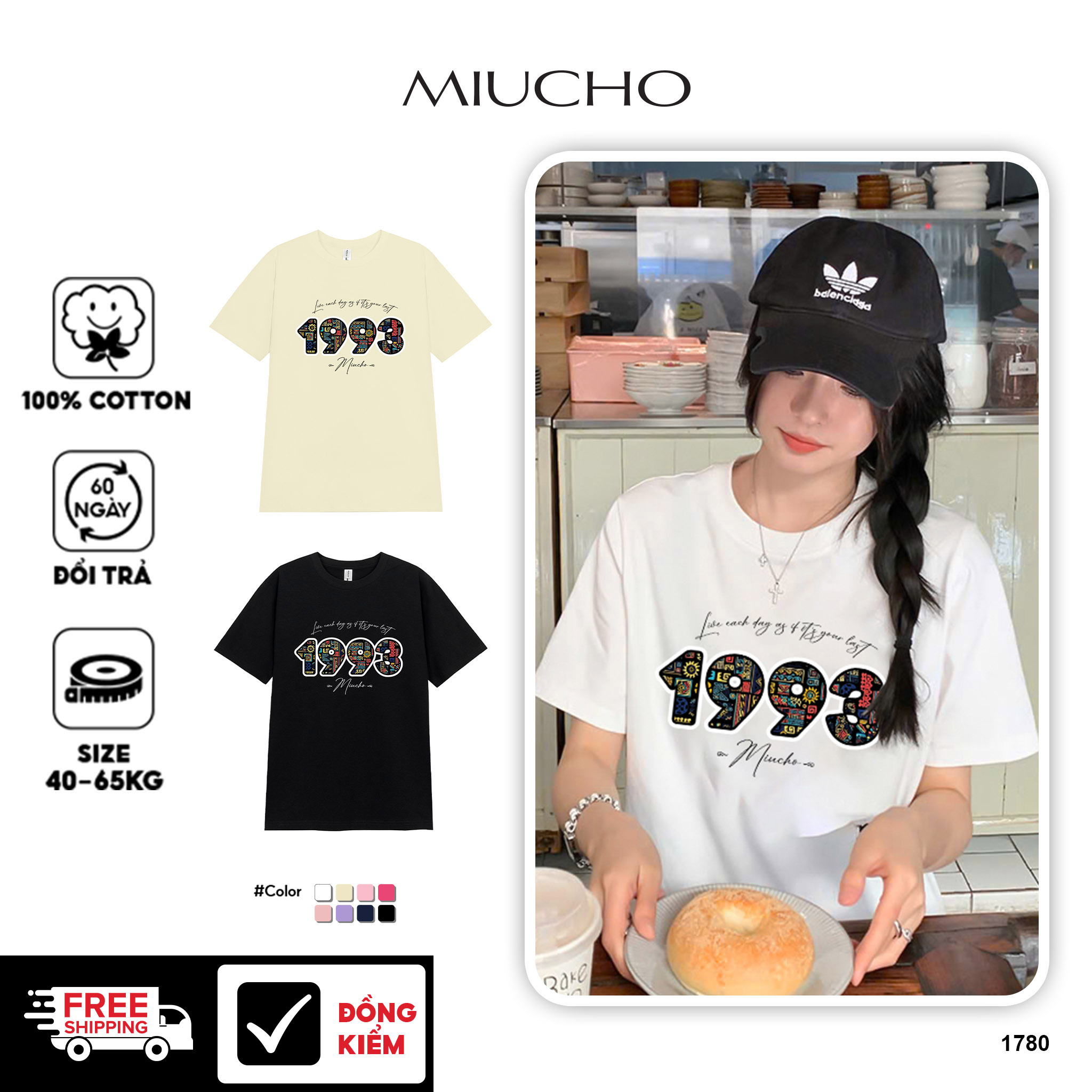 Áo thun nữ in năm sinh 1993 form vừa regular vải cotton 4c thoáng mát ARD1780 Miucho Chic in mix