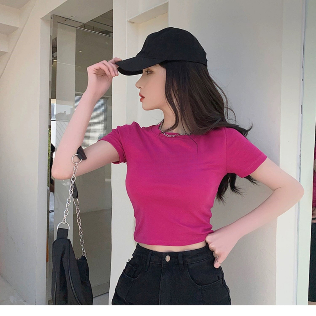Áo croptop nữ chất liệu thun borip dáng ôm ngắn màu trơn - LOZA PH403307