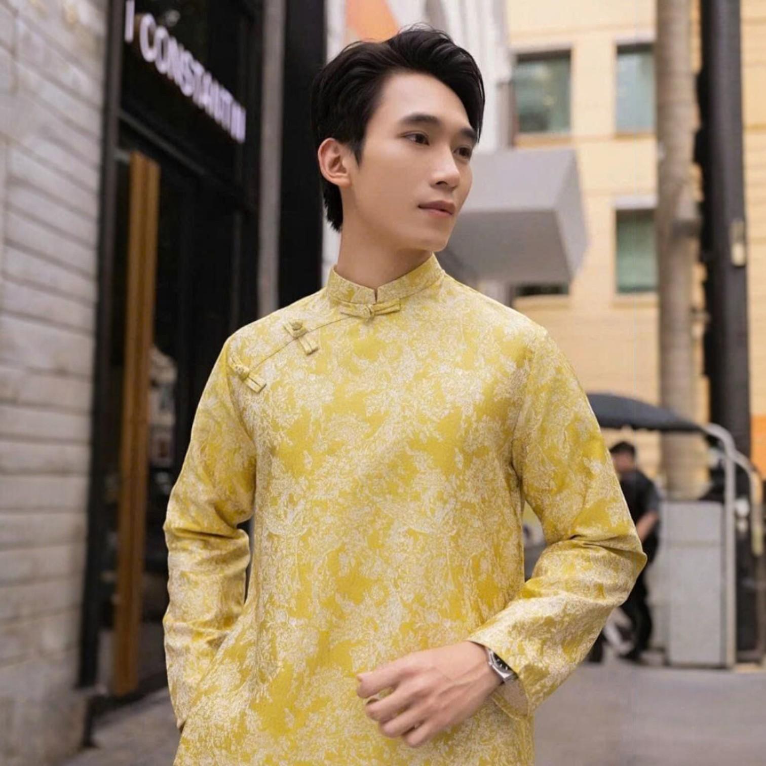 Áo Dài Nam Gấm Họa Tiết Cách Tân Sang Trọng AN13