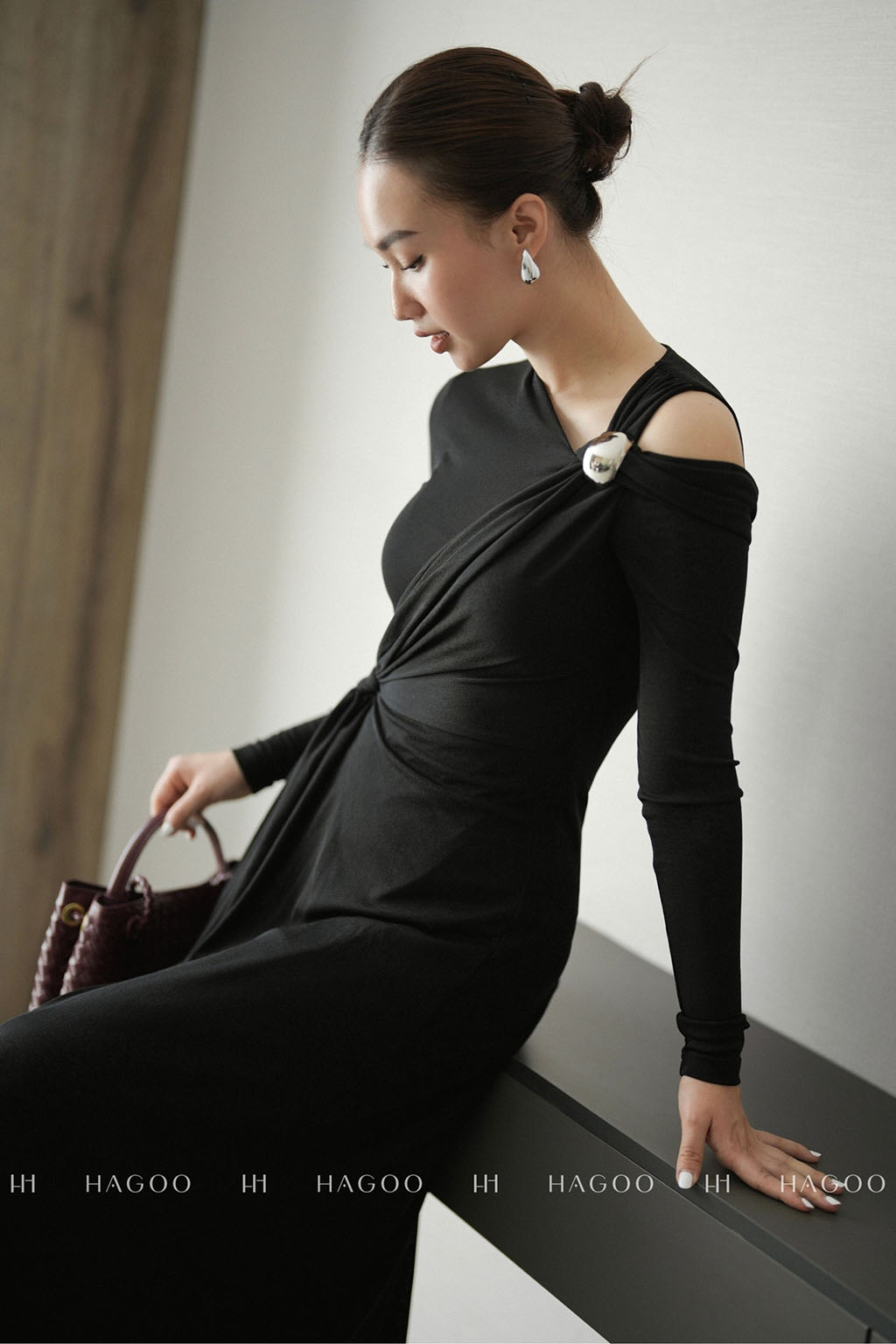 Váy thun nhún eo khuy cài vai trang trí HAGOO_thumbnail_7