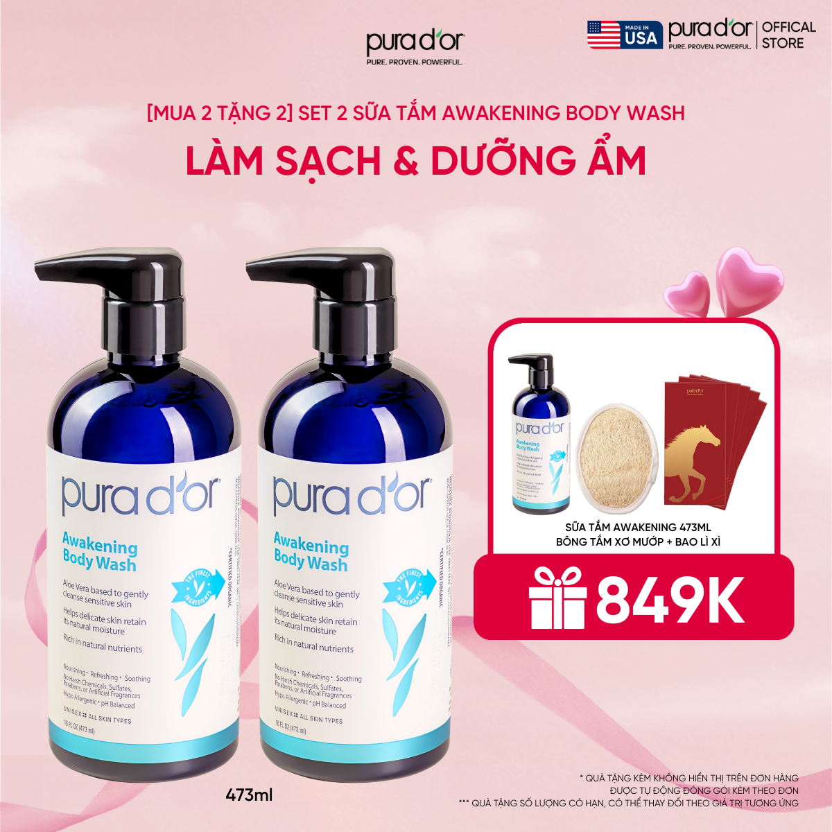 [Mua 2 tặng 2] Set 2 Sữa Tắm Pura D'or Awakening Body Wash Giúp Làm Sạch & Dưỡng Ẩm 473ml