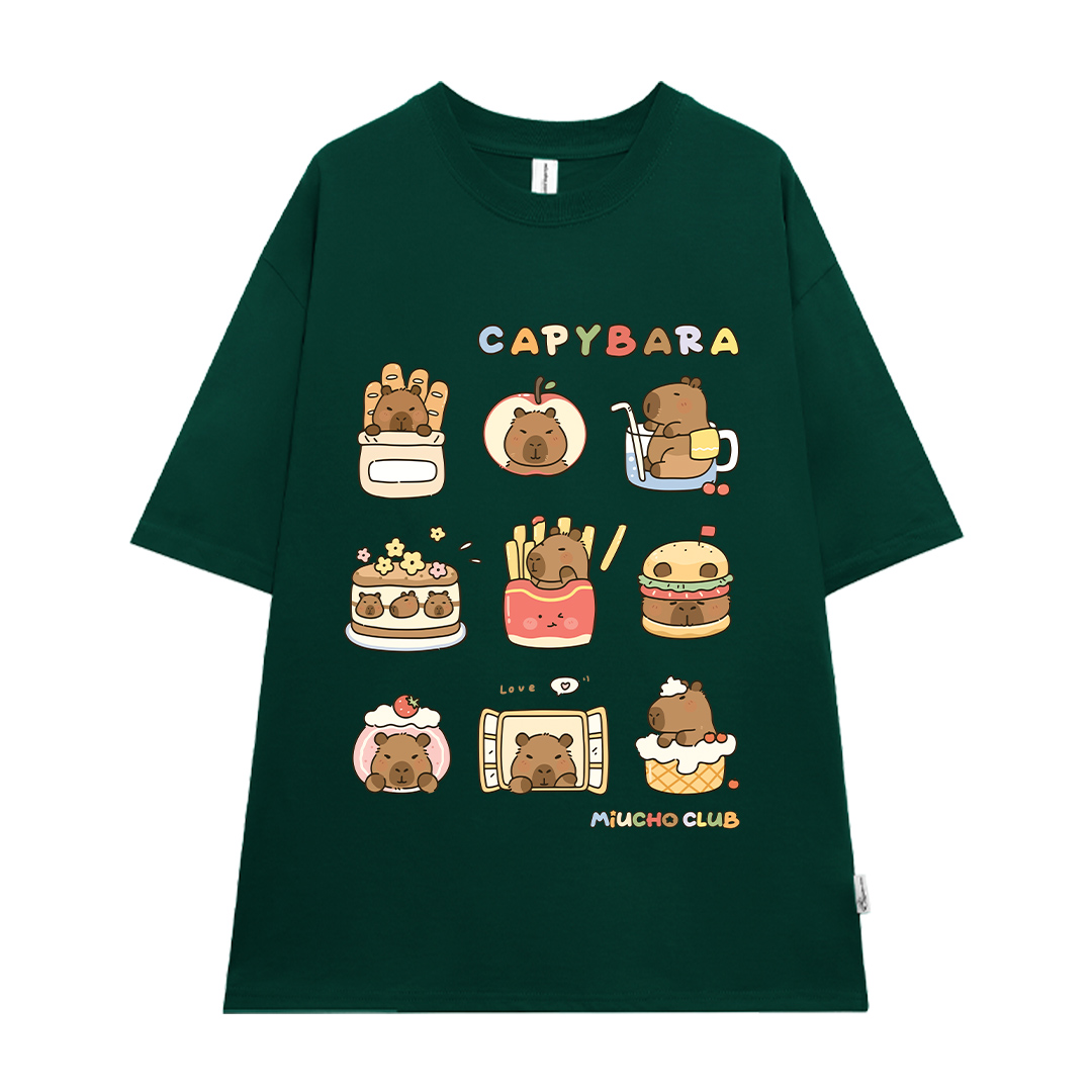 Áo thun chuột Capybara form rộng local brand ATD1224 Miucho tay ngắn vải cotton thoáng mát cổ tòn in mix_thumbnail_14