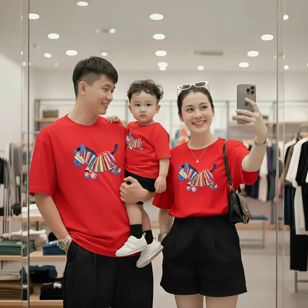 Áo thun gia đình Tết Bính Ngọ Kado vải cotton co giãn thoáng mát dày dặn form rộng 2905_thumbnail_3