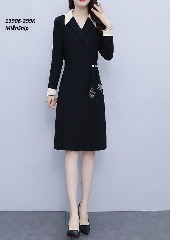 13906-Đâm xòe tay dài, cổ vest pối phụ kiện eo (thun hà lan)FREESHIP_thumbnail_4