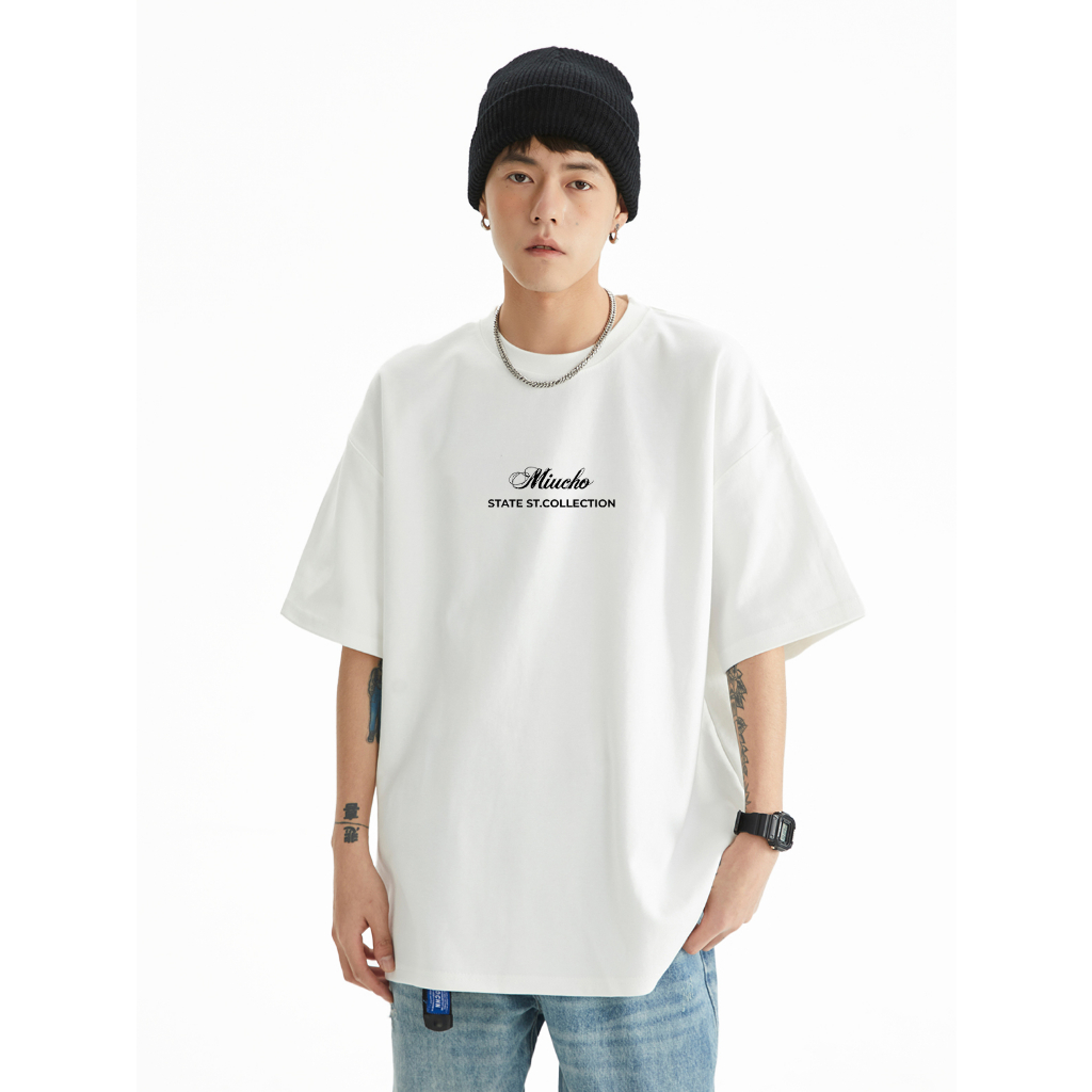 Áo thun nam form rộng ATD288 Miucho Man cotton cổ tròn in typography_thumbnail_4