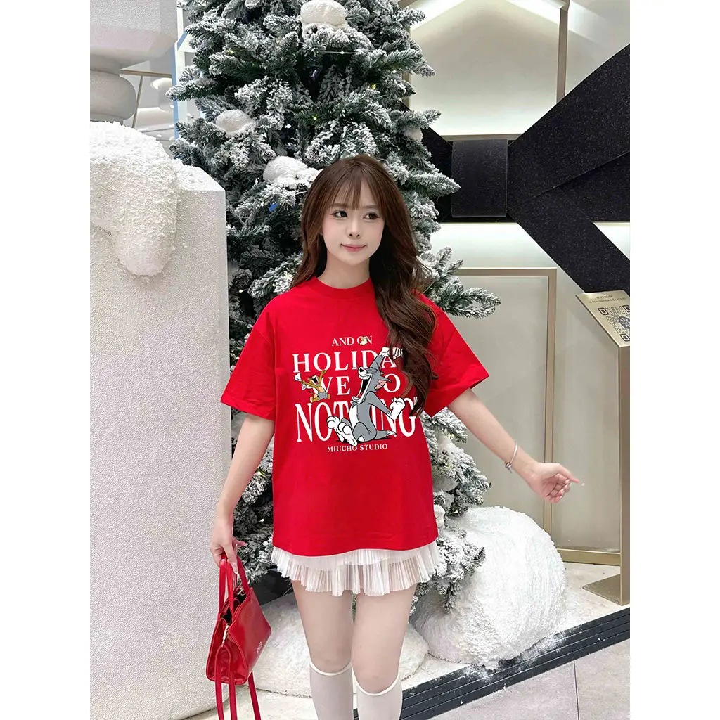Áo thun Tết form boxy nam nữ Miucho vải mềm mại thấm hút tốt y2k Tom & Jerry 2951_thumbnail_3