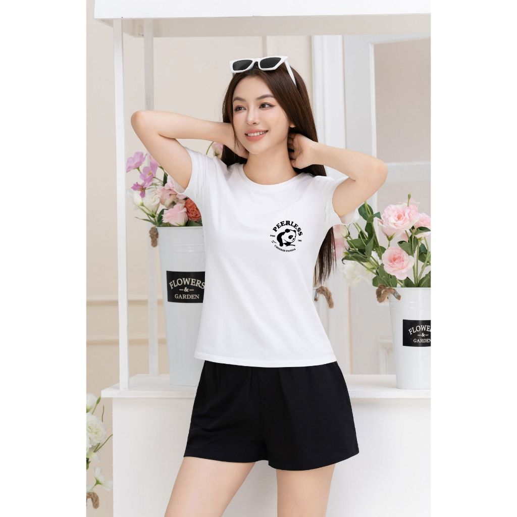 Bộ quần áo nữ dáng vừa in chữ PEERLESS - Set bộ nữ mặc nhà/ đi chơi  (áo thun form vừa + quần đùi) - LOZA VP40_thumbnail_5