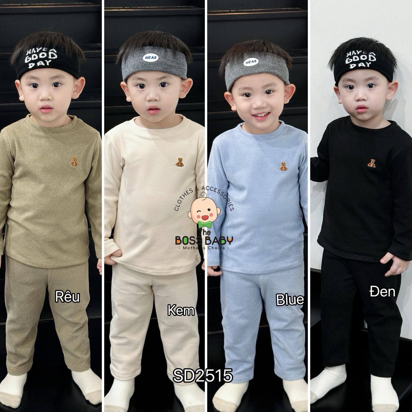 Set bộ nỉ giữ nhiệt trơn thêu gấu GAP