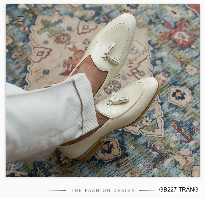 GB227 - Giày lười nam mũi nhọn da bò phong cách Anh Quốc, màu trắng đen sang trọng_thumbnail_13