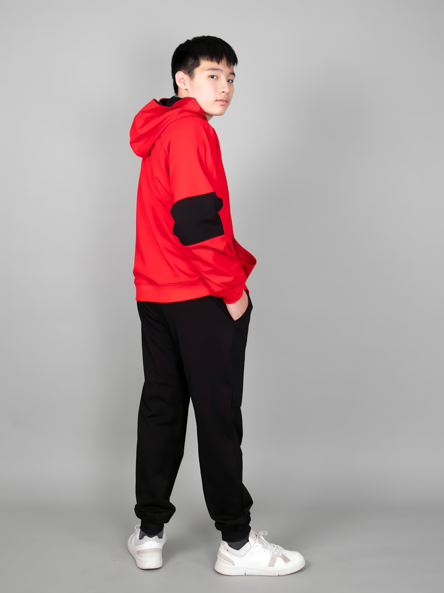 Áo nỉ hoodie màu đỏ phối đen Never_thumbnail_2