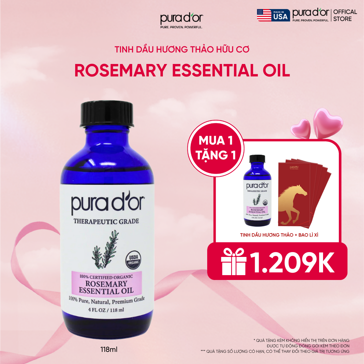 Tinh Dầu Hương Thảo Hữu Cơ Pura D'or Therapeutic Grade Rosemary Essential Oil 118ml_thumbnail_0