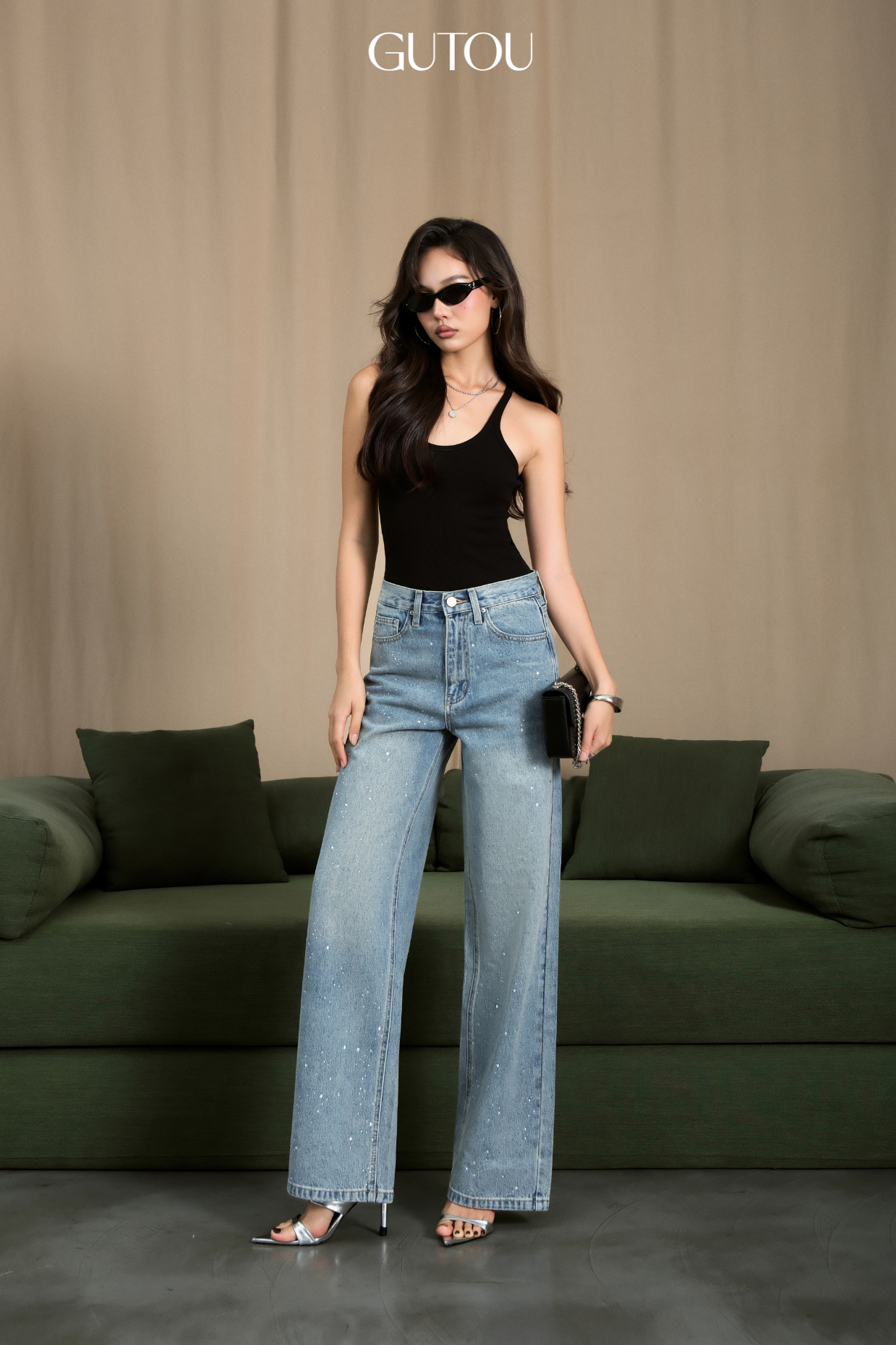 [ GUTOU ] Quần Suông Đính Đá Crystal Jeans_thumbnail_3