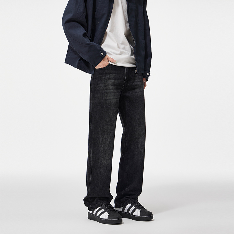 ClanfitQuần jeans nam ống rộng màu đen cao cấp mới mùa thu, quần ống rộng cổ điển đa năng_thumbnail_4