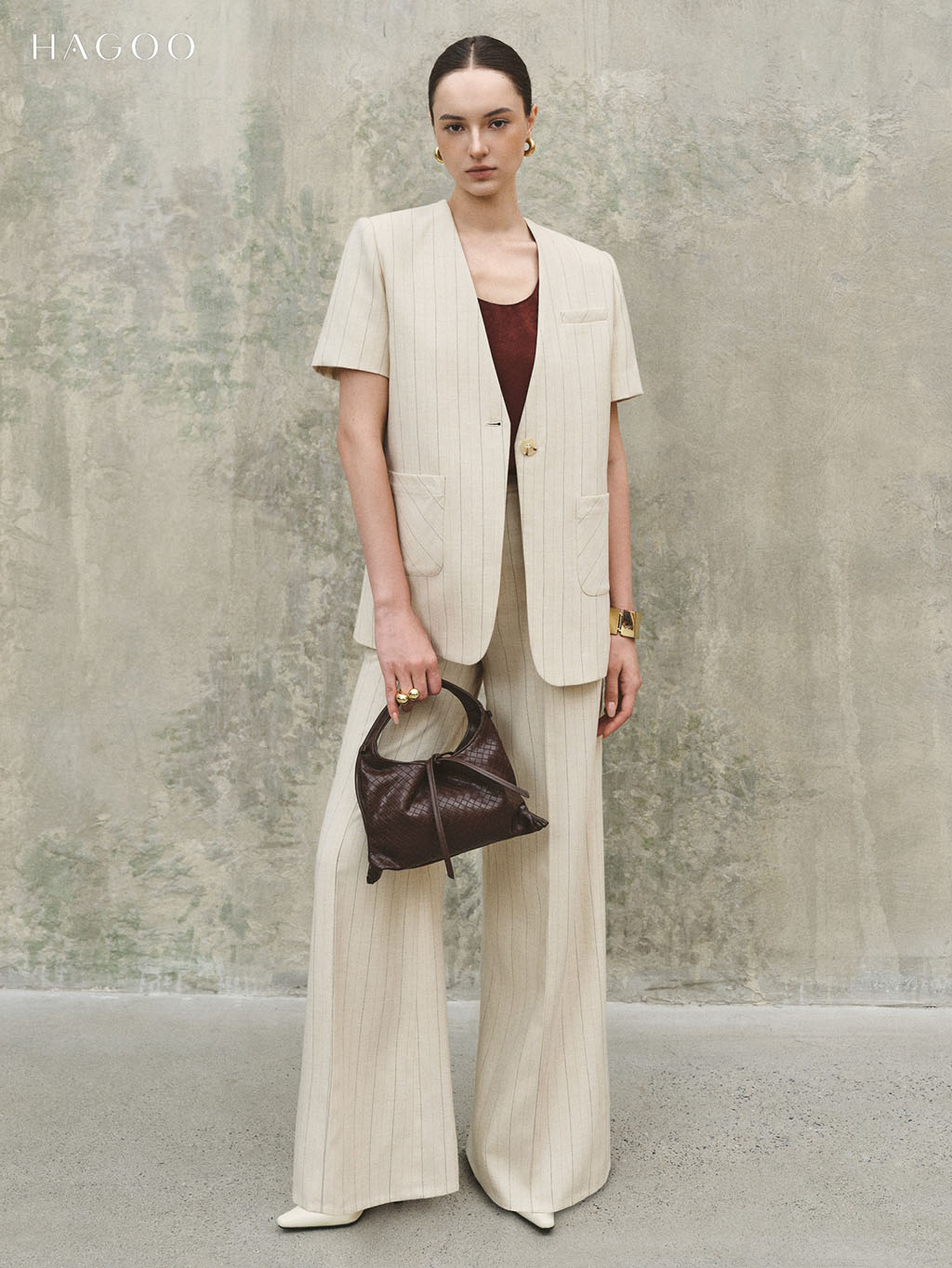 Quần suông kẻ sọc đỉa liền thân HAGOO