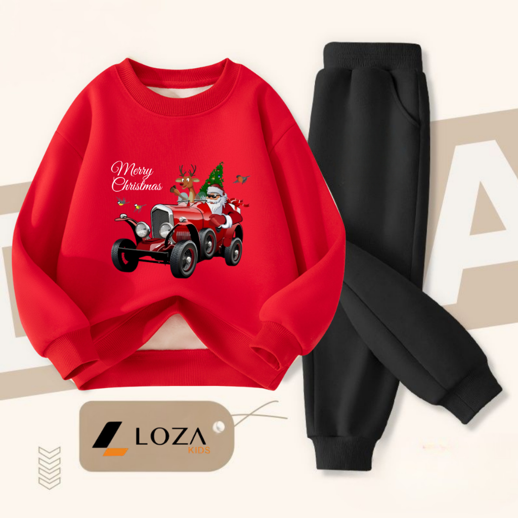 Set bộ nỉ bé gái, bé trai in hình Ông già Noel - Loza Kids BI489 BI489