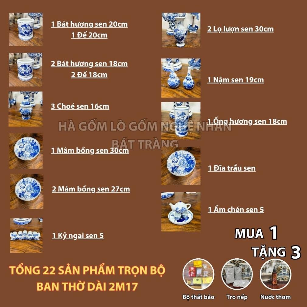 HG260 Đồ Thờ Cúng Bộ 22 món ban thờ 2M17 men trắng nghệ nhân Bát Tràng chế tác TẶNG Thất Bảo, Tro Nếp_thumbnail_1