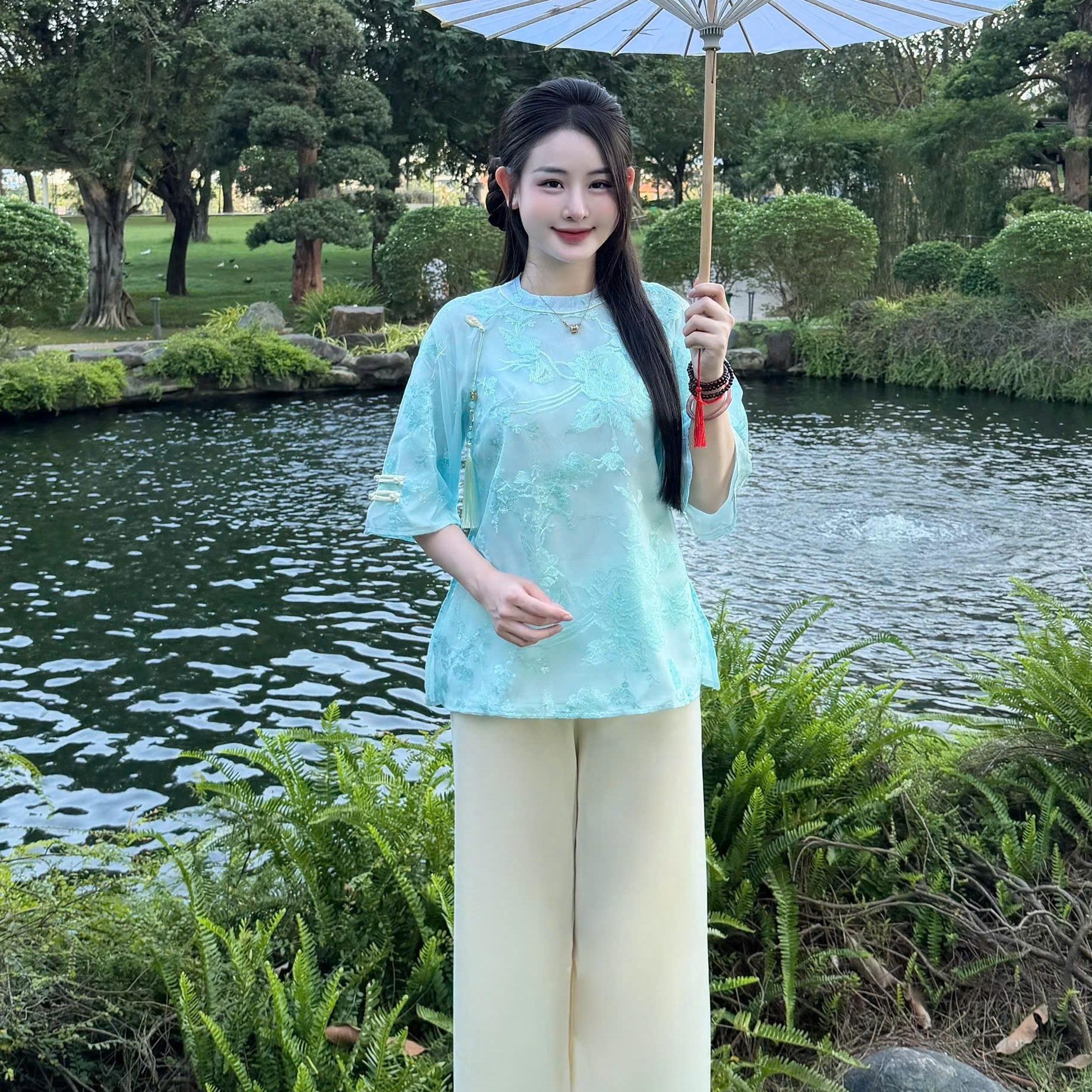 PP409 TINH NHI Pháp phục voan tơ 2 lớp tặng kèm charm tiểu thư sang trọng_thumbnail_4