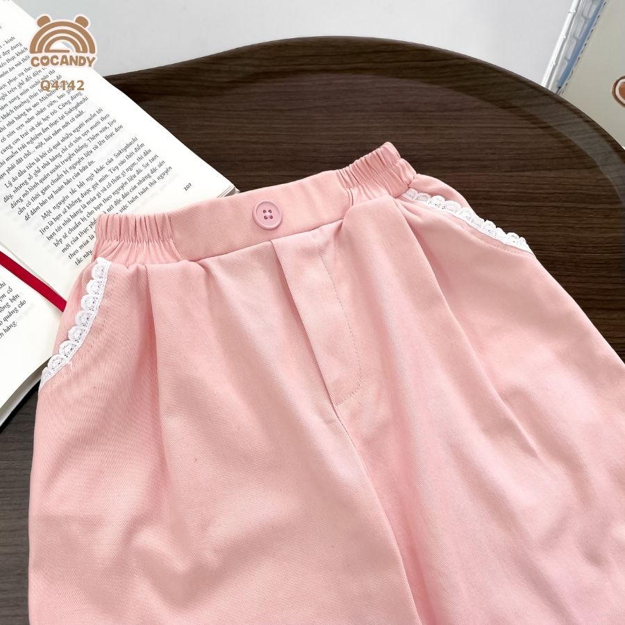 Quần dài kaki HỒNG suông gấu phối ren_thumbnail_5