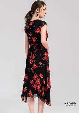 Đầm đen họa tiết bùng eo chân mullet