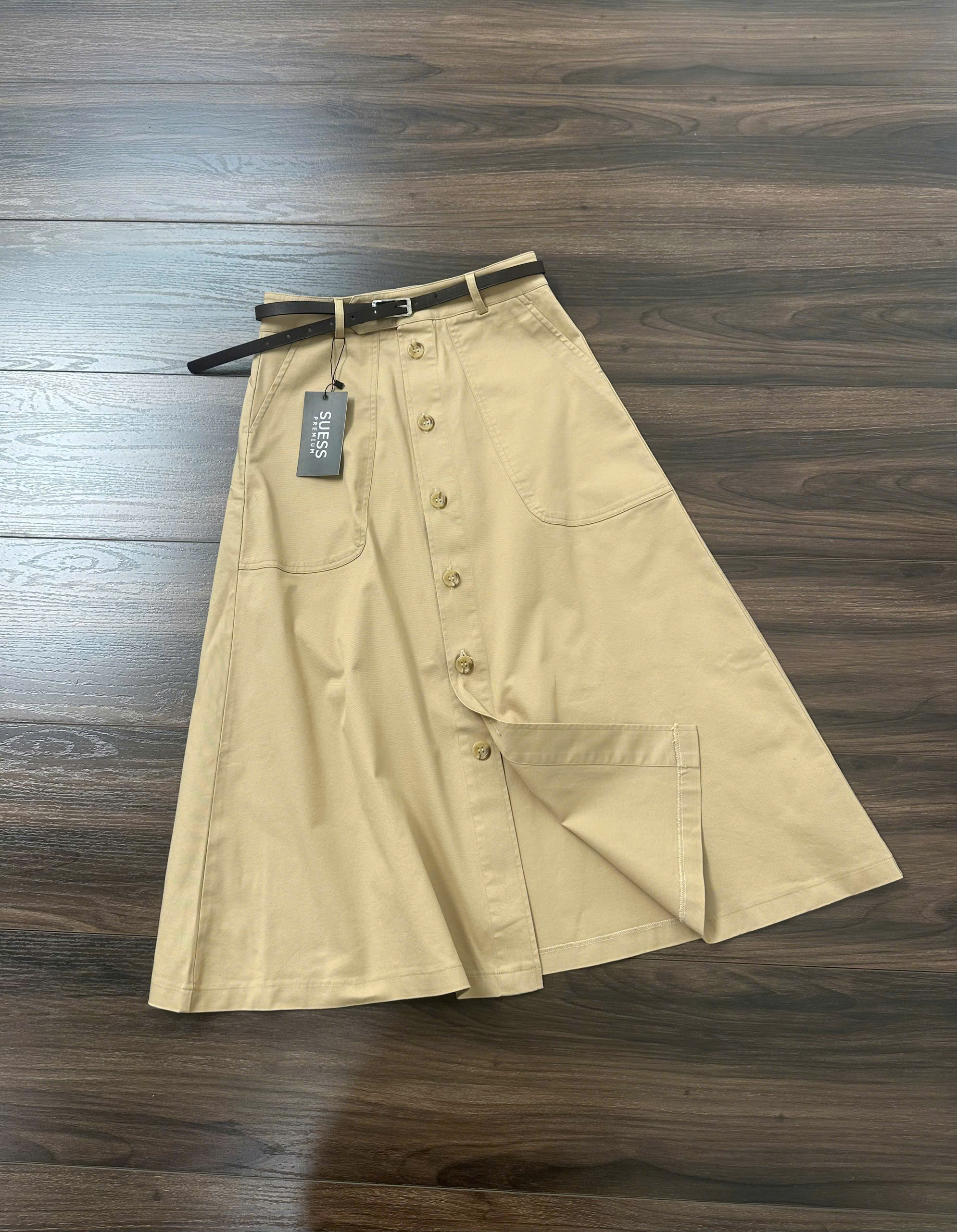 TS8 Chân váy dài Coton Q kaki kèm belt