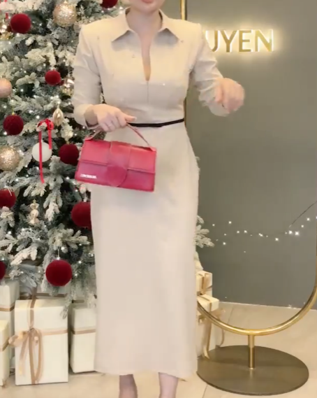 Đầm Suông Khoá Ngực Nơ Eo Tay Dài_thumbnail_4