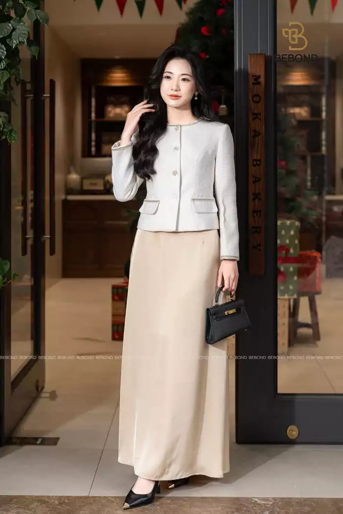 Set vest không cổ KEELIN màu KEM