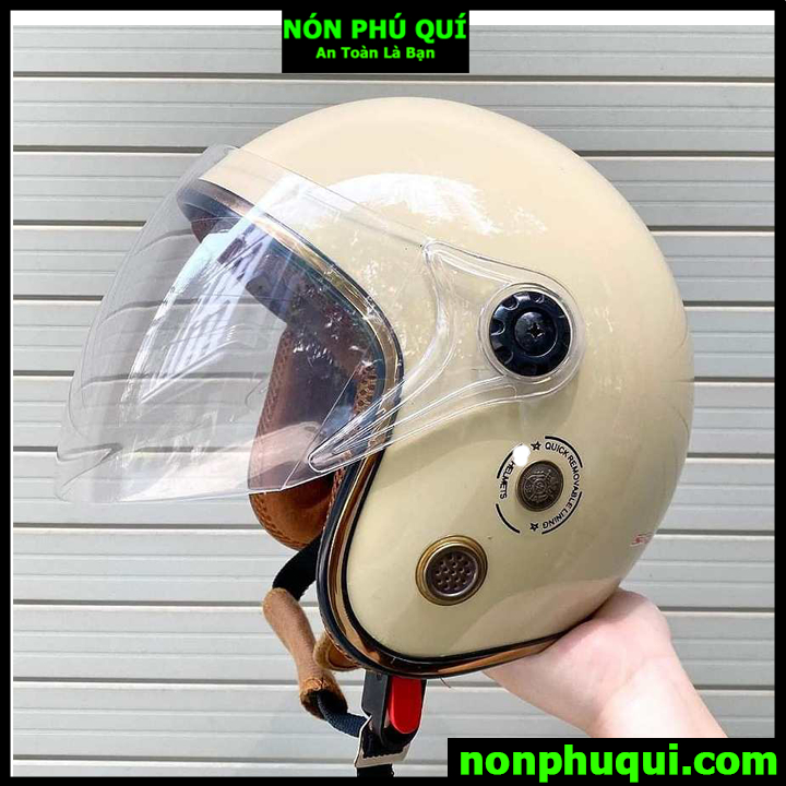 Nón bảo hiểm 3/4 kính dài thông gió nhiều màu đẹp MH06 - Màu KEM