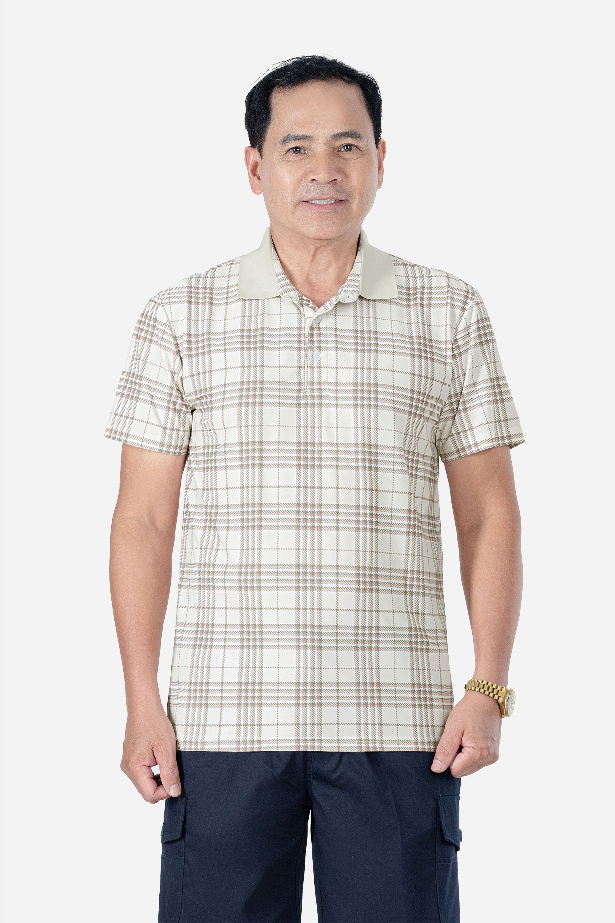 Áo Polo Kẻ Nam Trung Niên ANCHI Chất Liệu Cotton Mĩ Cao Cấp Phom Suông Vạt Ngang