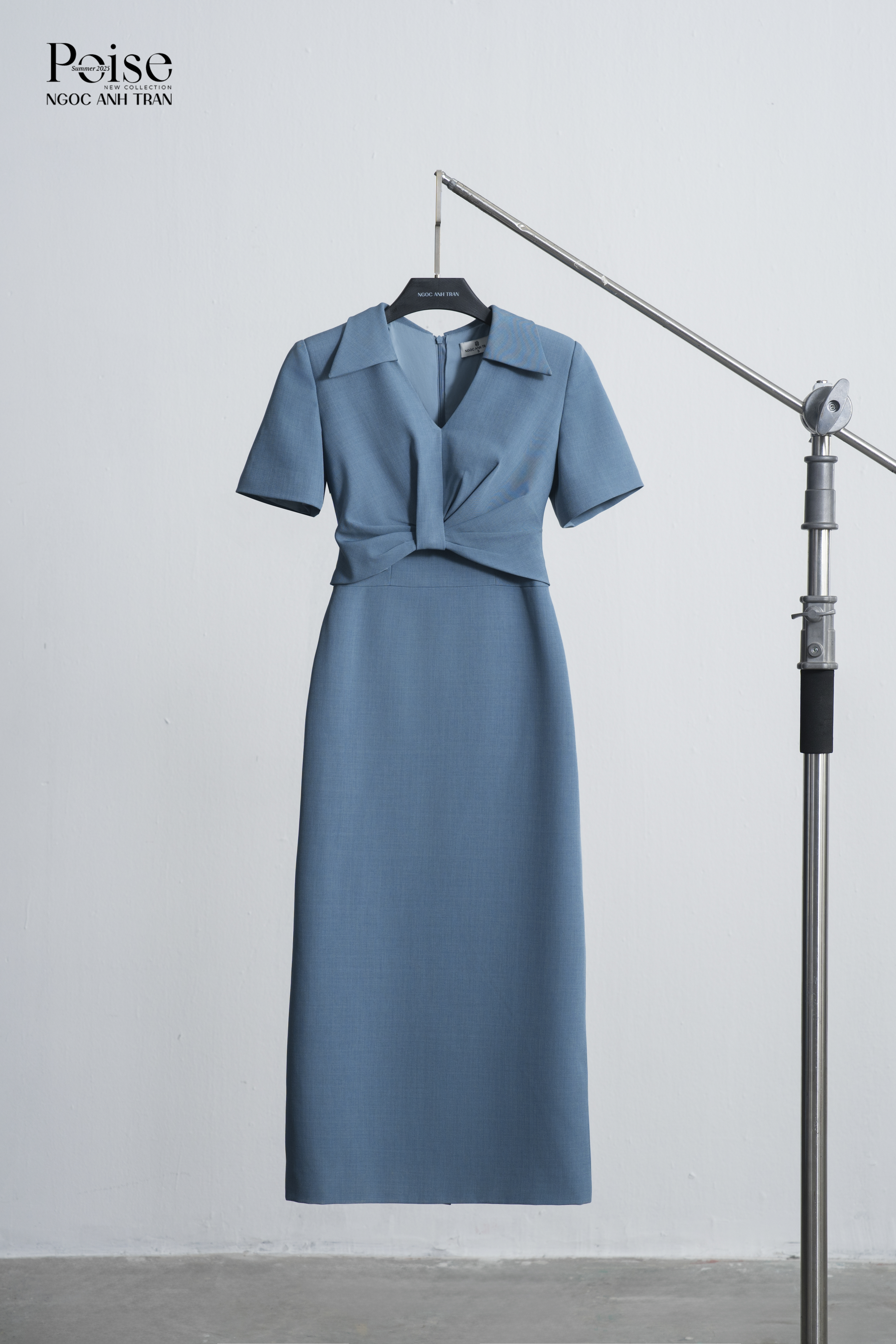 D107 - Váy xanh đá phiến cổ V cộc tay_thumbnail_4