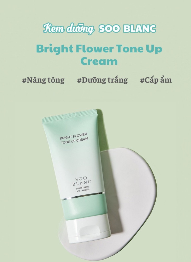 SOO BLANC BRIGHT FLOWER TONE UP CREAM - Kem Nâng Tông Tức Thì Cấp Ẩm Dưỡng Trắng Da - Collagen Peptide, Hyaluronic Acid - 100ml - [SB002]