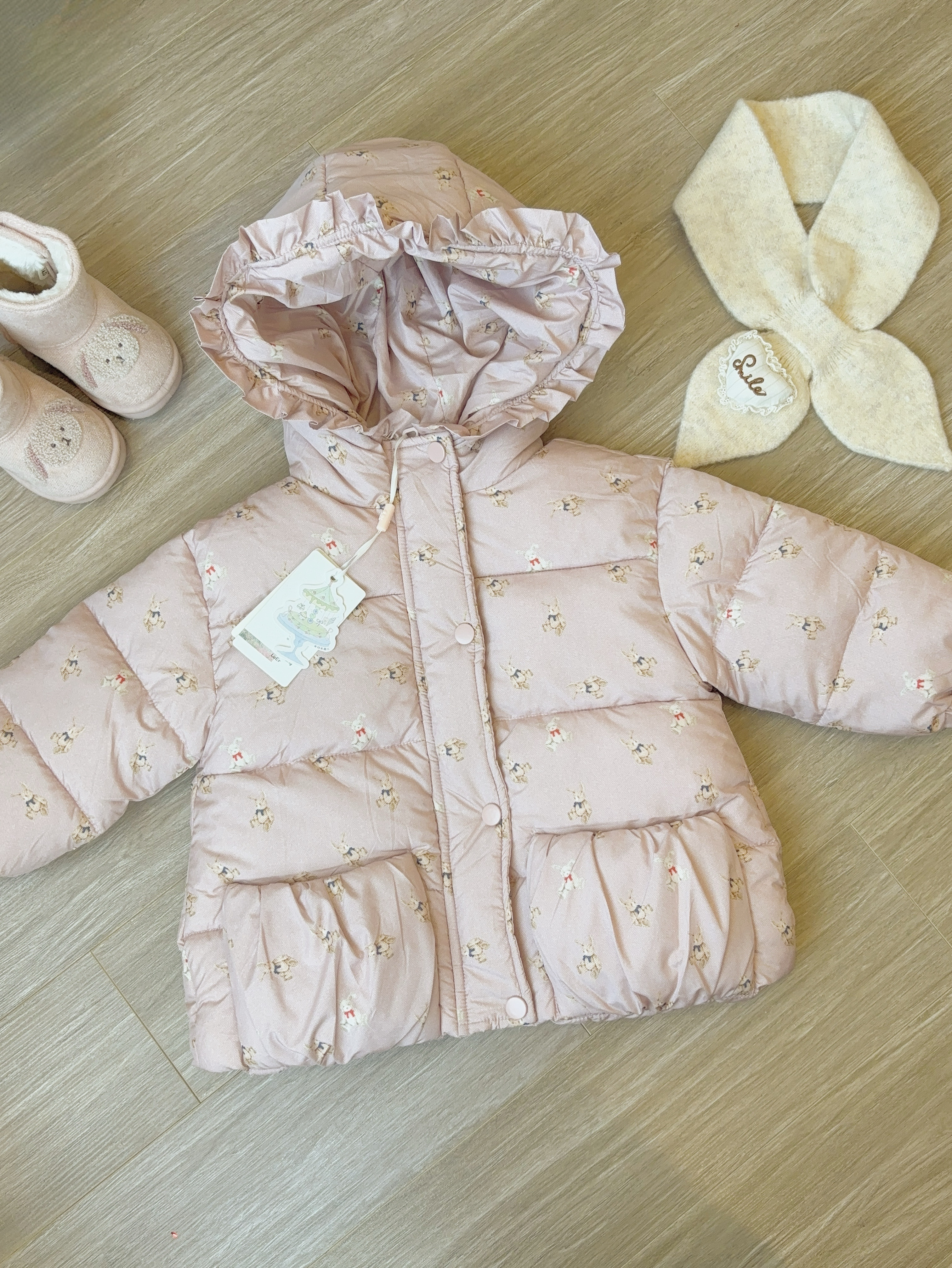 (M154) Áo khoác phao trần bông hoa nhí hồng sen_thumbnail_0