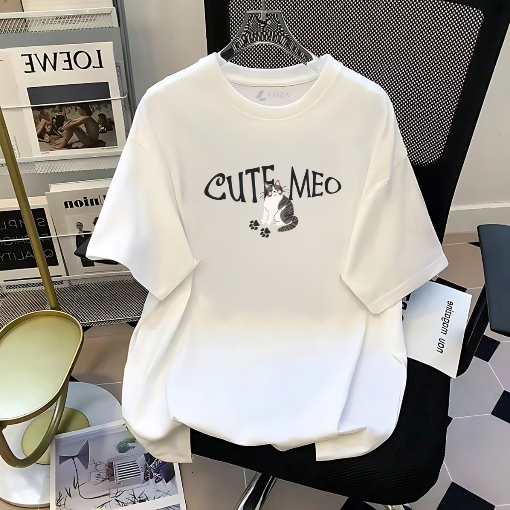[Form Rộng] Áo thun nữ in hình Mèo Cute - LOZA RT7969