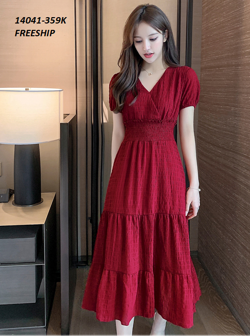 14041-Đầm xòe 3 tầng cổ đắp chéo sang trọng (vải tằm sốp,  lót )FREESHIP_thumbnail_4