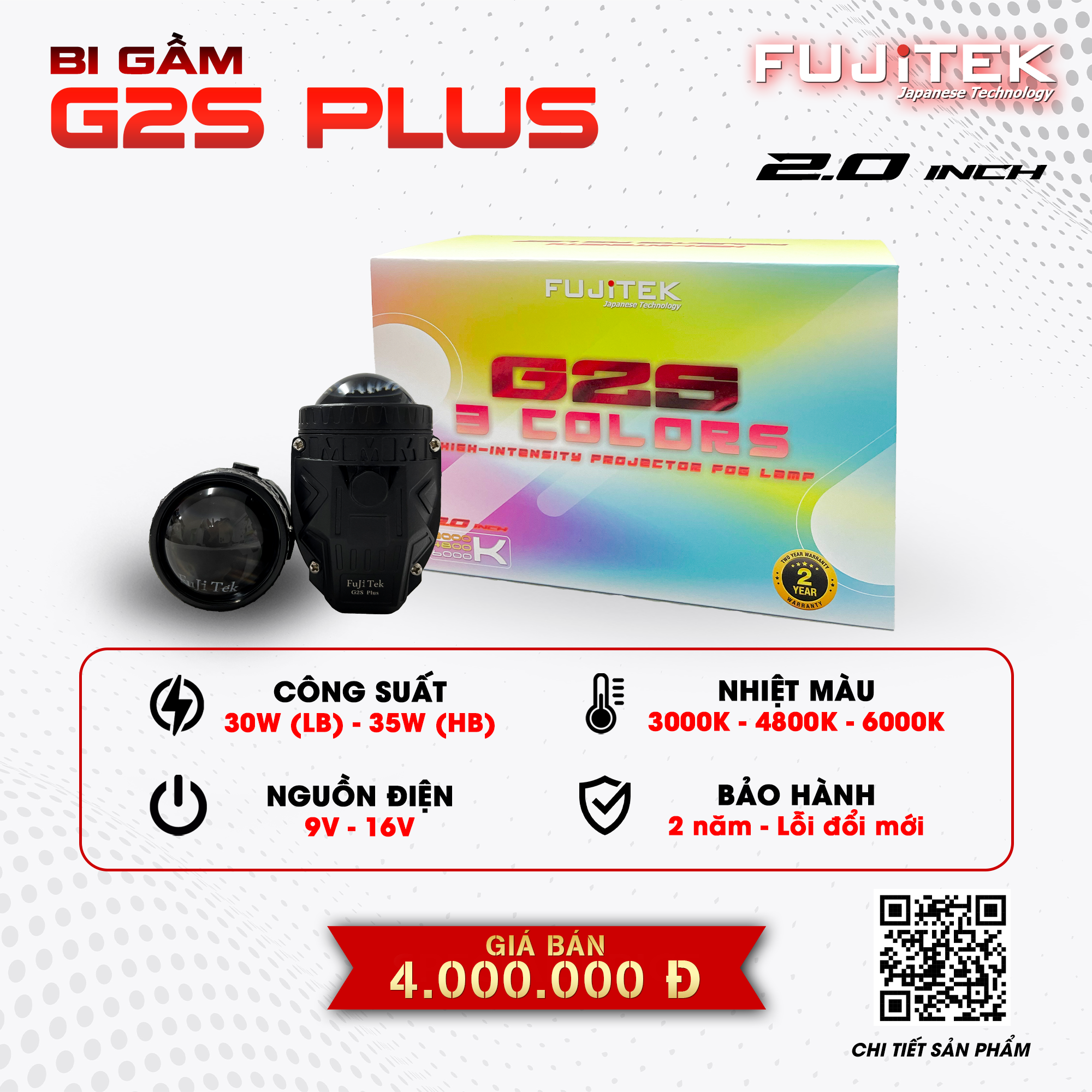 Fujitek G2S Plus Bi gầm Led 2 inch 3 chế độ màu kích cỡ nhỏ 