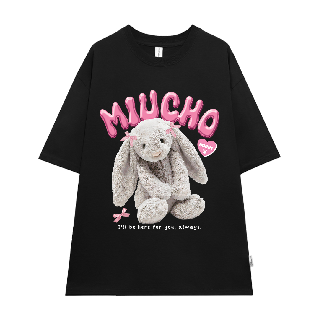 Áo thun thỏ Bunny form rộng local brand ATD1248 Miucho tay ngắn vải cotton co giản cổ tròn in mix_thumbnail_11