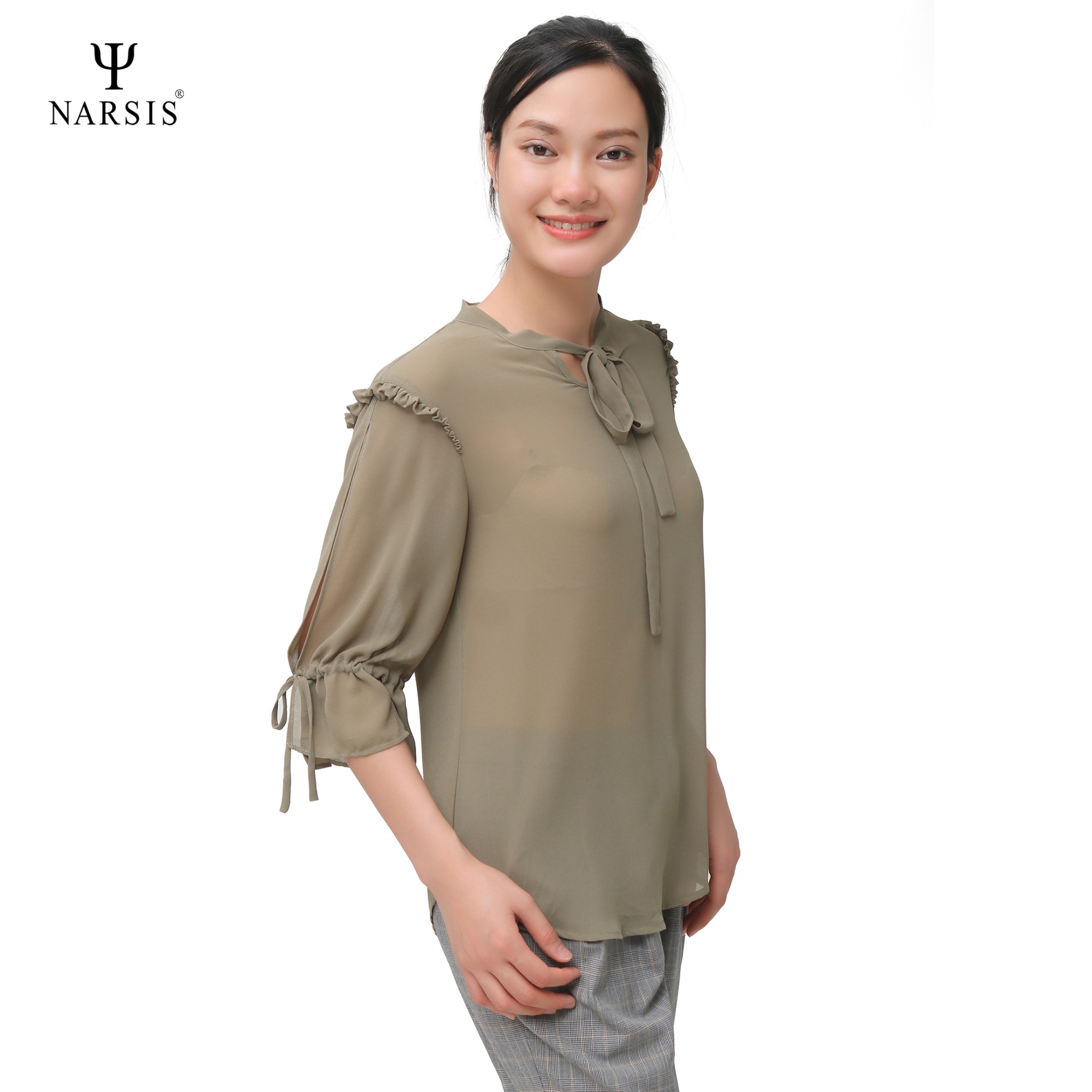 ÁO VOAN NỮ CÔNG SỞ - XANH RÊU L9049 NARSIS CHẤT LIỆU THOÁNG MÁT, DỄ CHỊU, THOẢI MÁI CẢ NGÀY, DỄ V..._thumbnail_2