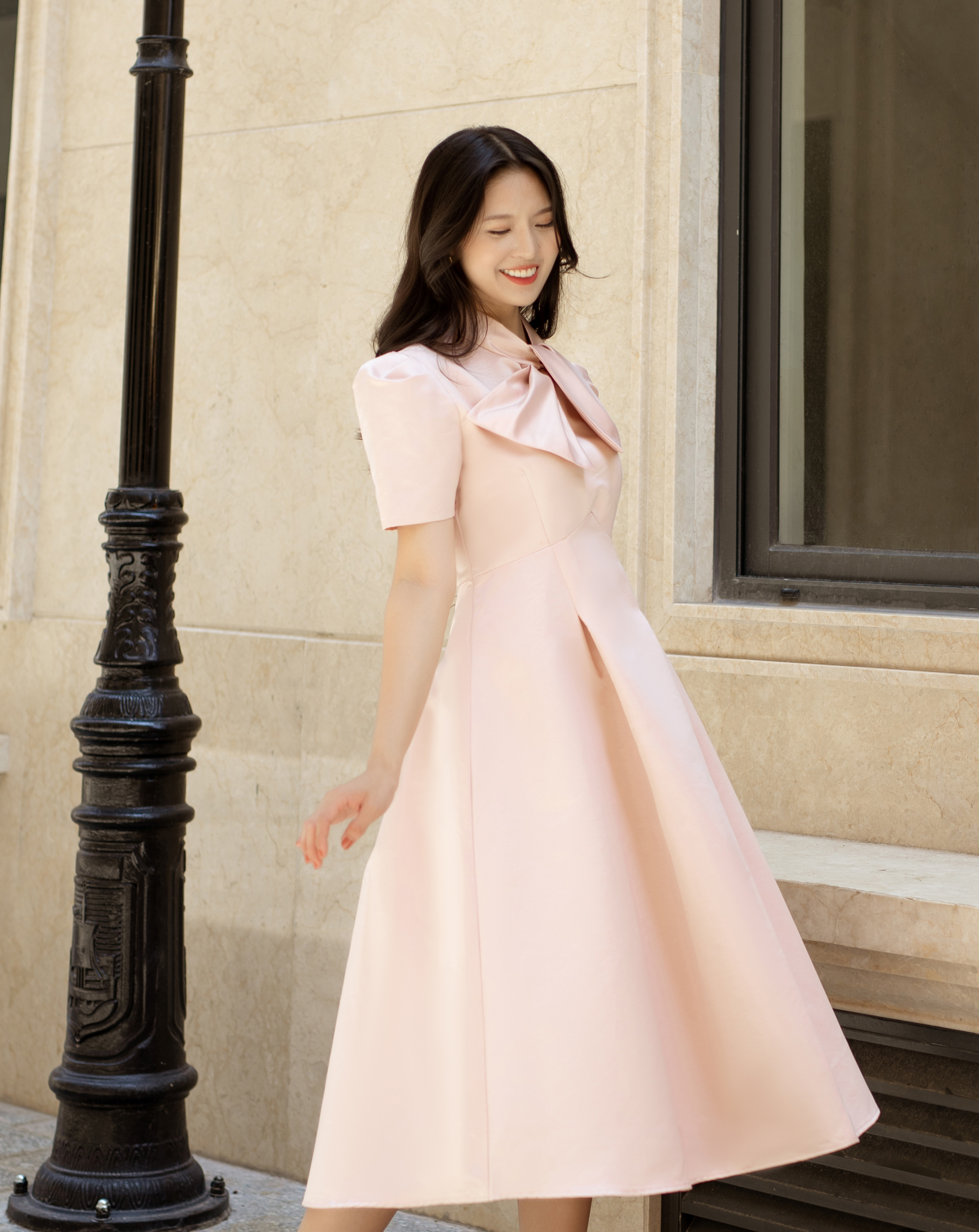 Đầm xòe xếp ly tay con nơ ngực sang trọng_thumbnail_5